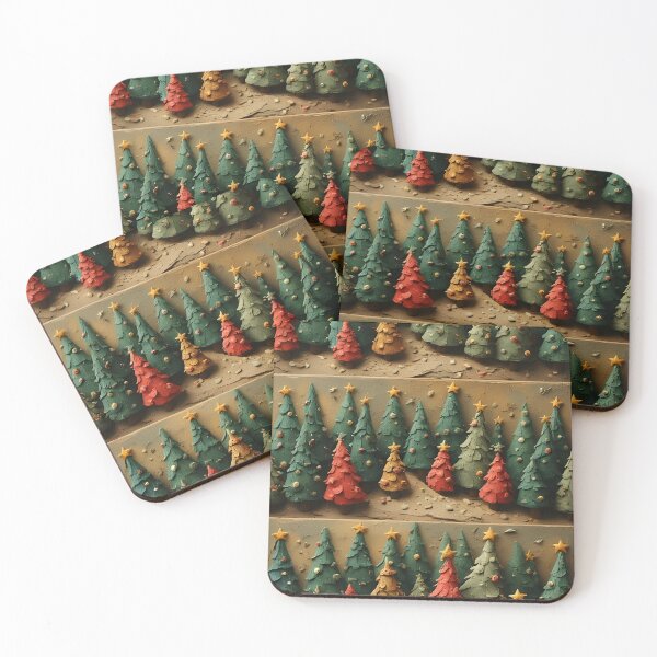 Item preview, Christmas trees made of modeling clay on a brown divided background designed and sold by Mianku | Für das Leben.