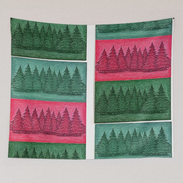 Item preview, Christmas trees, three-part wax crayon drawing designed and sold by Mianku | Für das Leben.