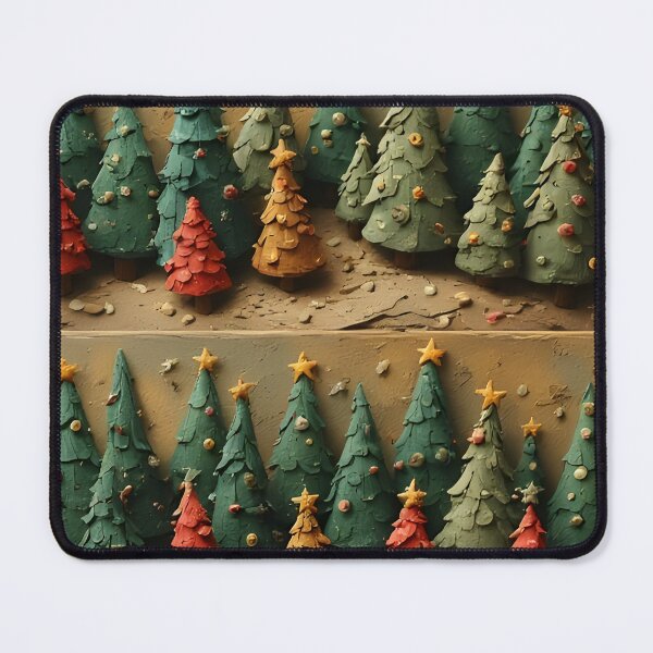 Item preview, Christmas trees made of modeling clay on a brown divided background designed and sold by Mianku | Für das Leben.