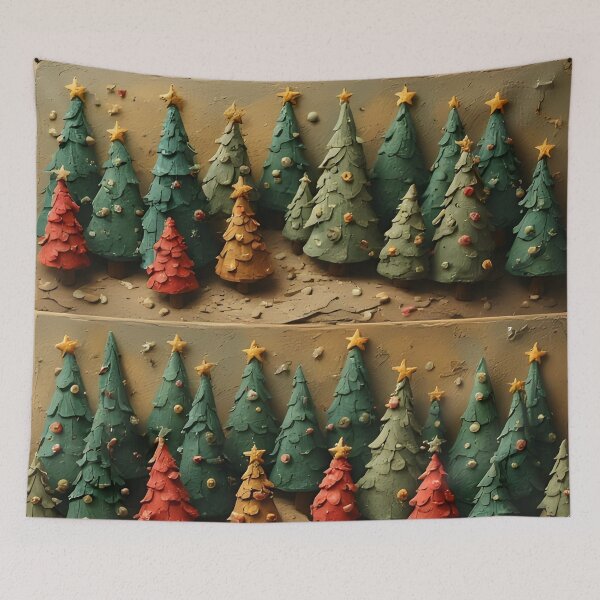 Item preview, Christmas trees made of modeling clay on a brown divided background designed and sold by Mianku | Für das Leben.