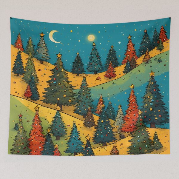 Item preview, Decorated Christmas trees on a yellow-green meadow designed and sold by Mianku | Für das Leben.