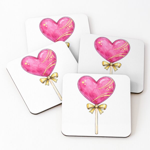 Item preview, Pink Heart Lollipop with Gold Bow – Cute Watercolor Candy Illustration designed and sold by JannaDesign12.