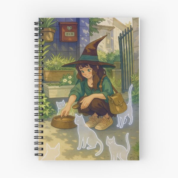 Item preview, Kind Witch Feeding Ghost Cats designed and sold by ChaosCutie.