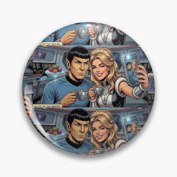 Item preview, Selfie on the Bridge | Retro Sci-Fi Humor Art Print designed and sold by SammyMorry.