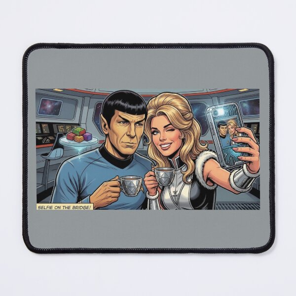 Item preview, Selfie on the Bridge | Retro Sci-Fi Humor Art Print designed and sold by SammyMorry.