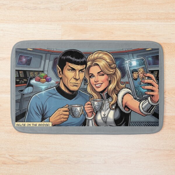 Item preview, Selfie on the Bridge | Retro Sci-Fi Humor Art Print designed and sold by SammyMorry.