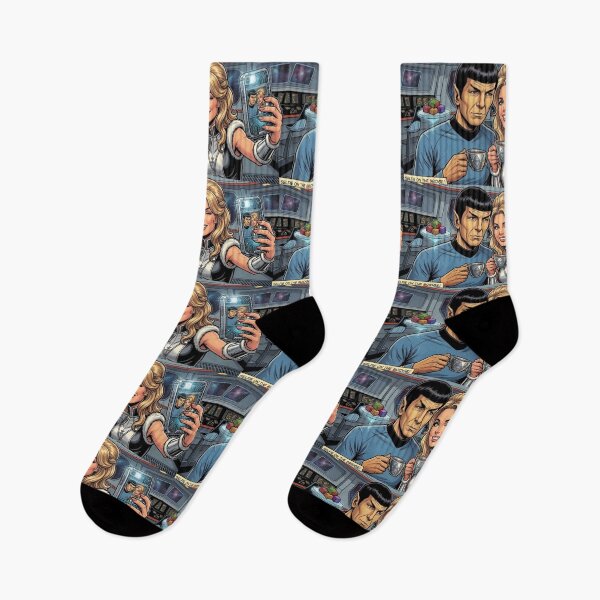 Item preview, Selfie on the Bridge | Retro Sci-Fi Humor Art Print designed and sold by SammyMorry.