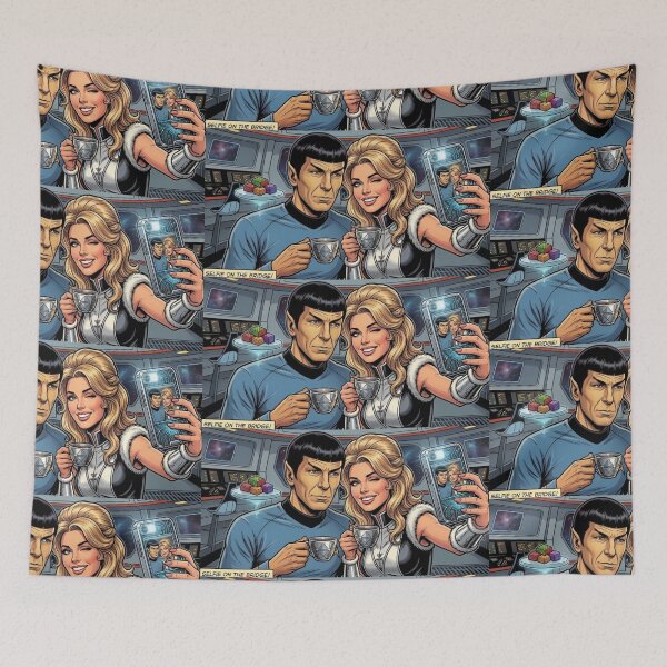 Item preview, Selfie on the Bridge | Retro Sci-Fi Humor Art Print designed and sold by SammyMorry.