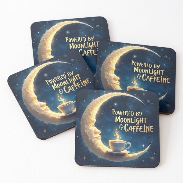 Item preview, Powered by Moonlight & Caffeine - Surreal Crescent Moon Coffee Art designed and sold by DesignsByDessie.