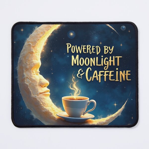 Item preview, Powered by Moonlight & Caffeine - Surreal Crescent Moon Coffee Art designed and sold by DesignsByDessie.