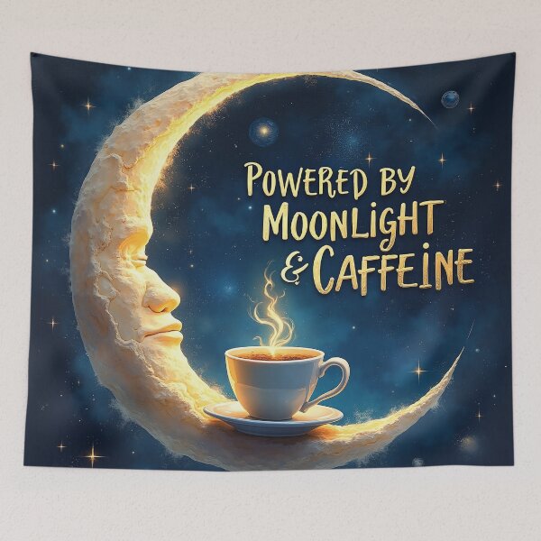Item preview, Powered by Moonlight & Caffeine - Surreal Crescent Moon Coffee Art designed and sold by DesignsByDessie.