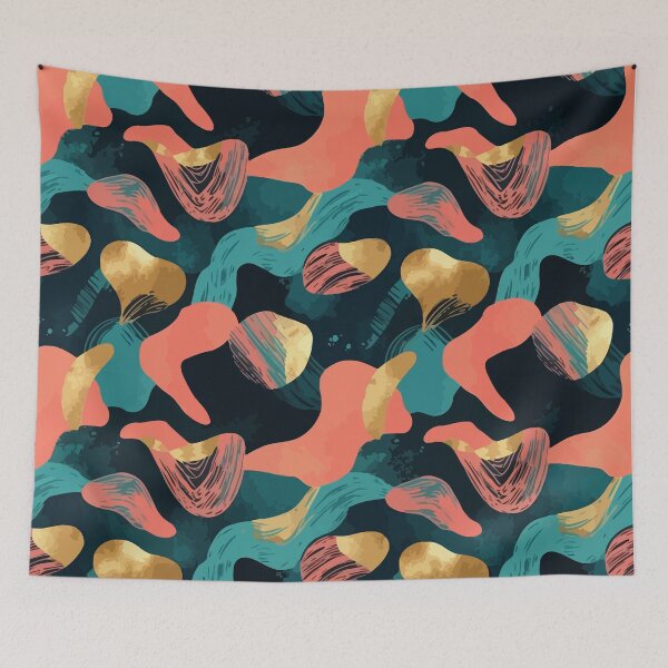 Item preview, Abstract Coral and Teal Pattern with Gold Accents designed and sold by RidaSalArt.