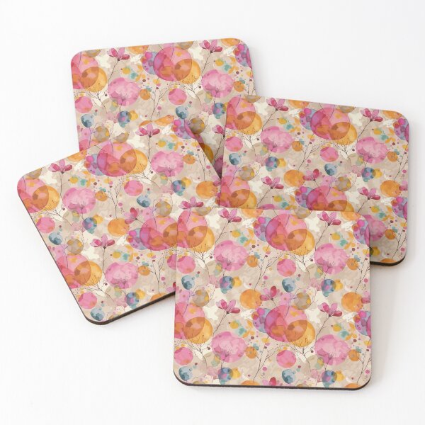 Item preview, Watercolor Floral Circles Pattern in Pink and Orange designed and sold by RidaSalArt.
