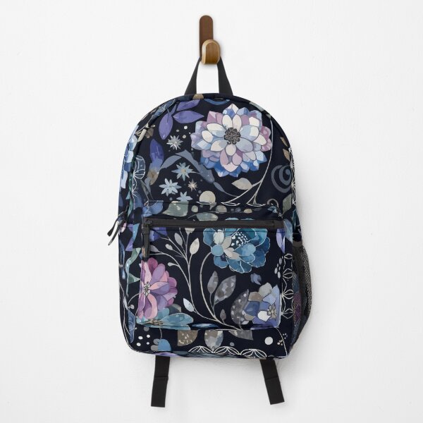 Item preview, Dark Elegant Floral Pattern with Blue and Purple Flowers designed and sold by RidaSalArt.