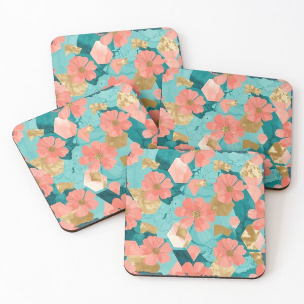 Item preview, Coral Flower Gold Geometric Pattern designed and sold by RidaSalArt.