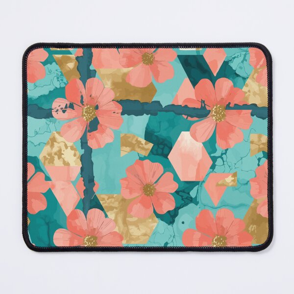 Item preview, Coral Flower Gold Geometric Pattern designed and sold by RidaSalArt.