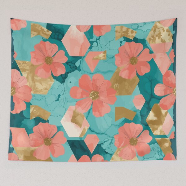 Item preview, Coral Flower Gold Geometric Pattern designed and sold by RidaSalArt.