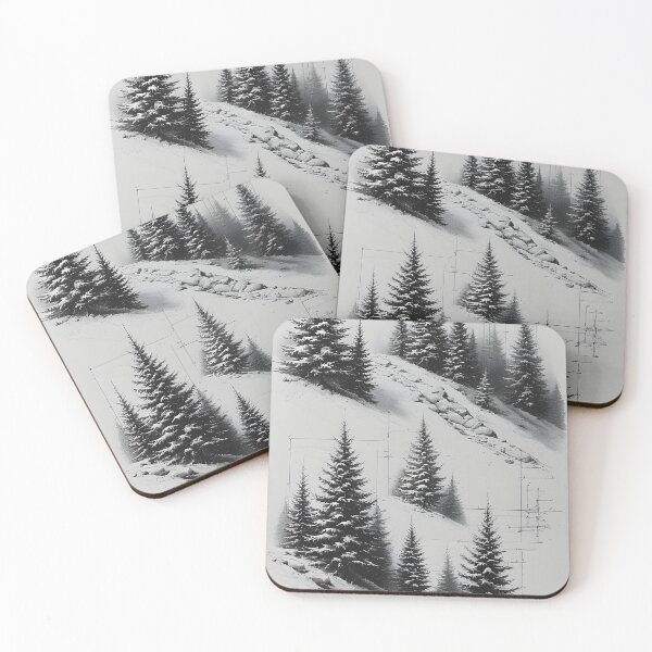 Item preview, Winter landscape with fir trees, pencil drawing designed and sold by Mianku | Für das Leben.