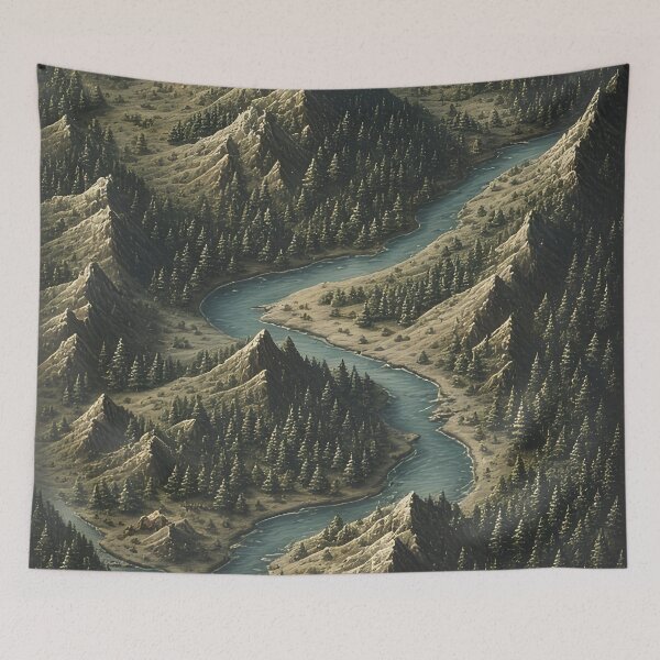 Item preview, Mountain landscape with river and coniferous forest designed and sold by Mianku | Für das Leben.
