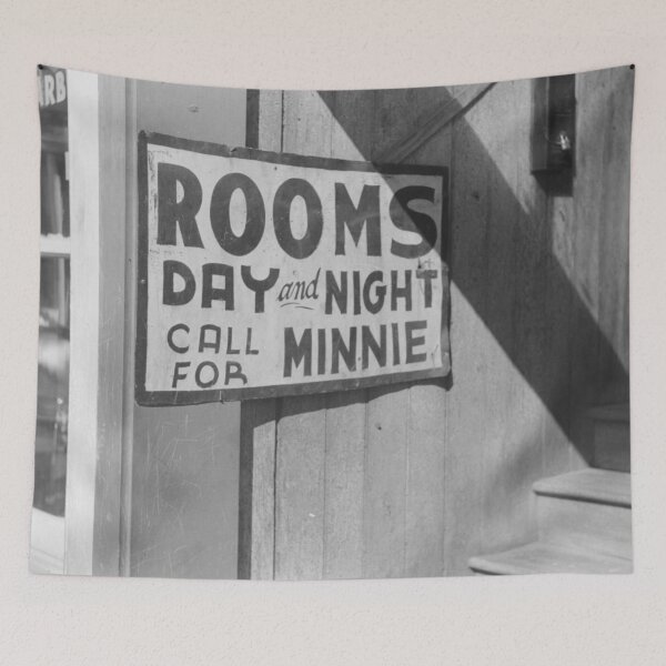 Item preview, Vintage Minnie's boarding rooms, Beale Street, Memphis, Tennessee black and white photographic art print designed and sold by Astrid Arkhangelsky.