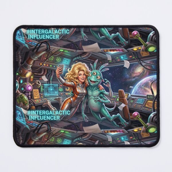 Item preview, Intergalactic Influencer | Space Selfie with Alien | Retro Sci-Fi Humor Art Print designed and sold by SammyMorry.