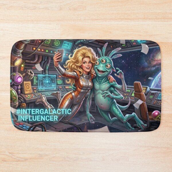 Item preview, Intergalactic Influencer | Space Selfie with Alien | Retro Sci-Fi Humor Art Print designed and sold by SammyMorry.