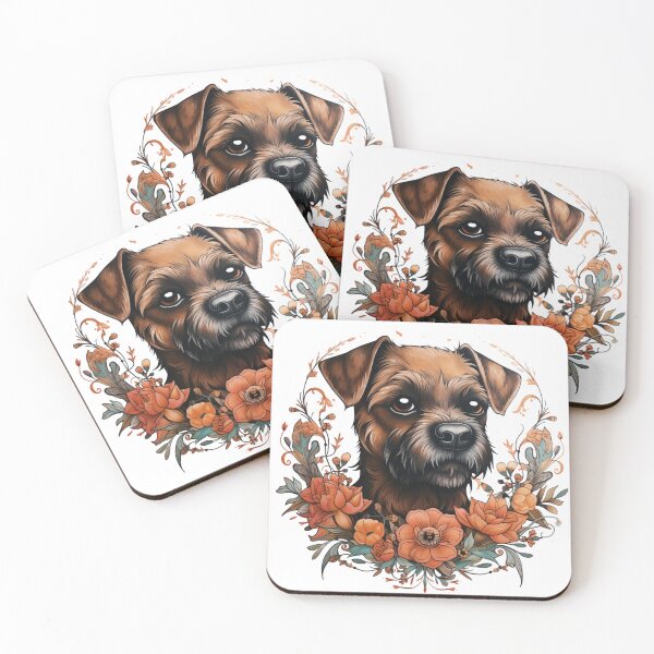 Item preview, Neo-traditional Border Terrier with flowers designed and sold by MendaciousMina.