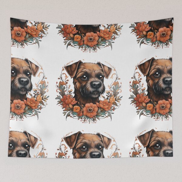 Item preview, Neo-traditional Border Terrier with flowers designed and sold by MendaciousMina.