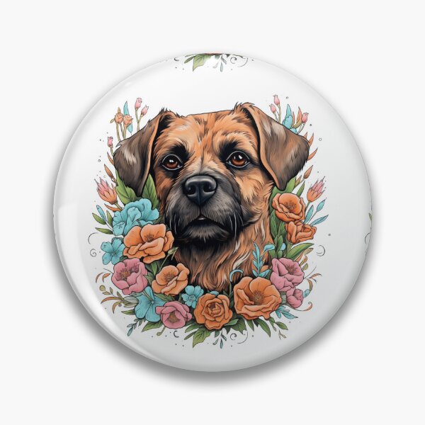 Item preview, Neo-traditional Border Terrier with flowers designed and sold by MendaciousMina.