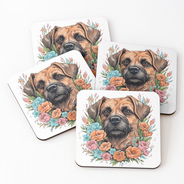 Item preview, Neo-traditional Border Terrier with flowers designed and sold by MendaciousMina.