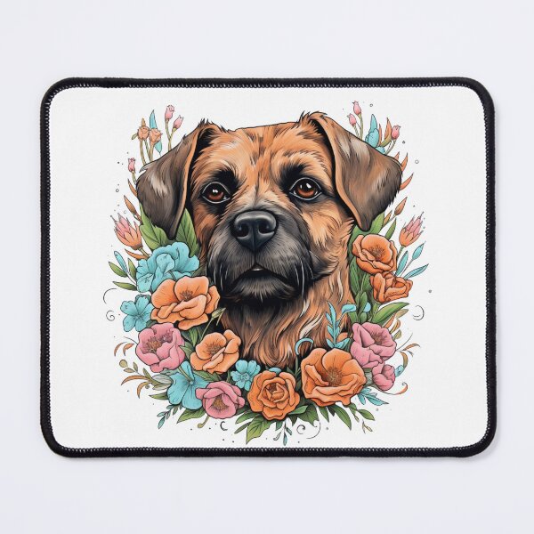 Item preview, Neo-traditional Border Terrier with flowers designed and sold by MendaciousMina.