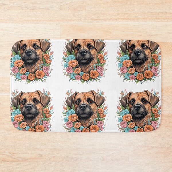 Item preview, Neo-traditional Border Terrier with flowers designed and sold by MendaciousMina.
