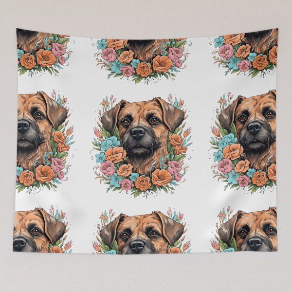 Item preview, Neo-traditional Border Terrier with flowers designed and sold by MendaciousMina.