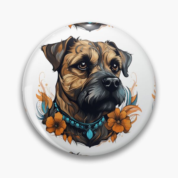 Item preview, Neo-traditional Border Terrier with flowers designed and sold by MendaciousMina.