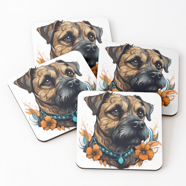 Item preview, Neo-traditional Border Terrier with flowers designed and sold by MendaciousMina.