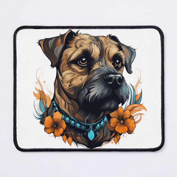 Item preview, Neo-traditional Border Terrier with flowers designed and sold by MendaciousMina.