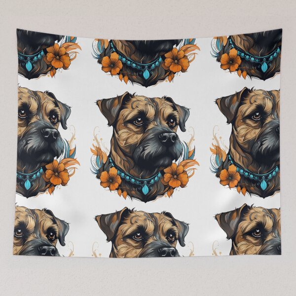Item preview, Neo-traditional Border Terrier with flowers designed and sold by MendaciousMina.