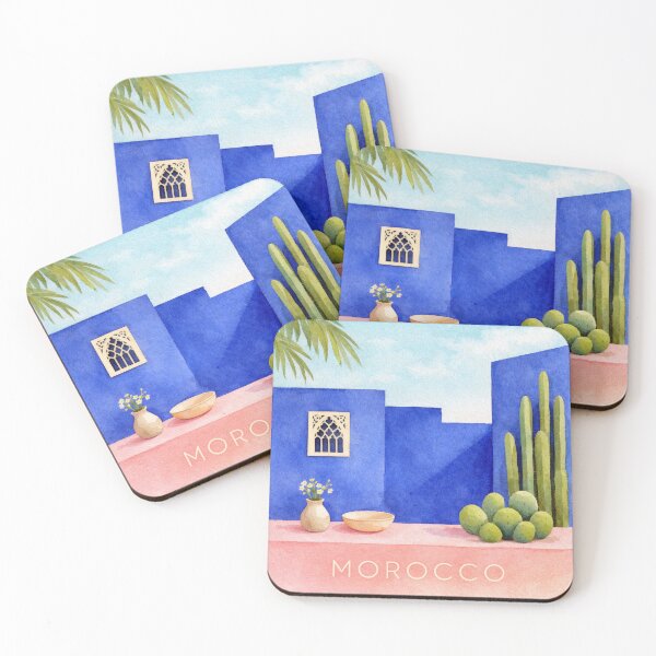 Item preview, Morocco Travel Poster | Blue City & Desert Cactus Illustration | Minimalist Moroccan Wall Art designed and sold by Witsprings.