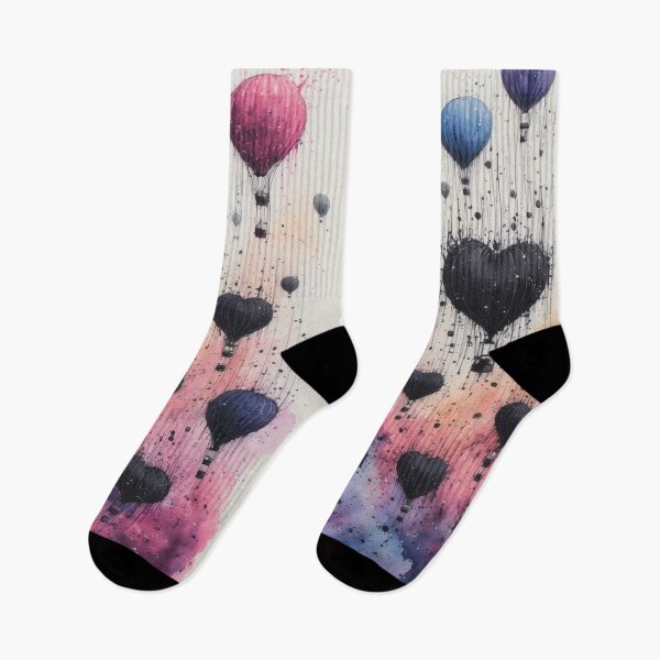 Item preview, Heart-shaped balloons rise above a watercolor sky designed and sold by Mianku | Für das Leben.