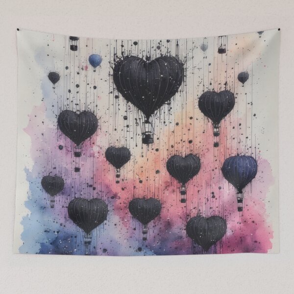 Item preview, Heart-shaped balloons rise above a watercolor sky designed and sold by Mianku | Für das Leben.