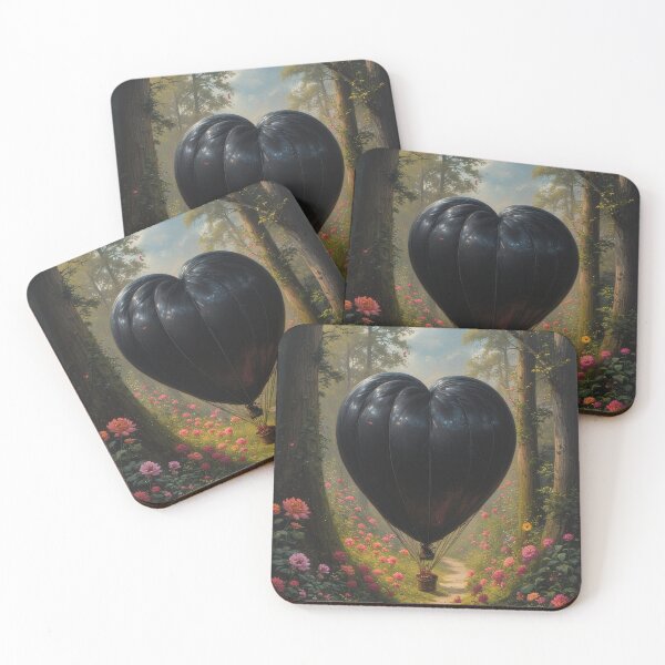 Item preview, Black heart-shaped balloon in a flowering forest. designed and sold by Mianku | Für das Leben.