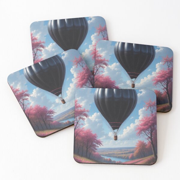 Item preview, Black hot air balloon over blooming landscape designed and sold by Mianku | Für das Leben.
