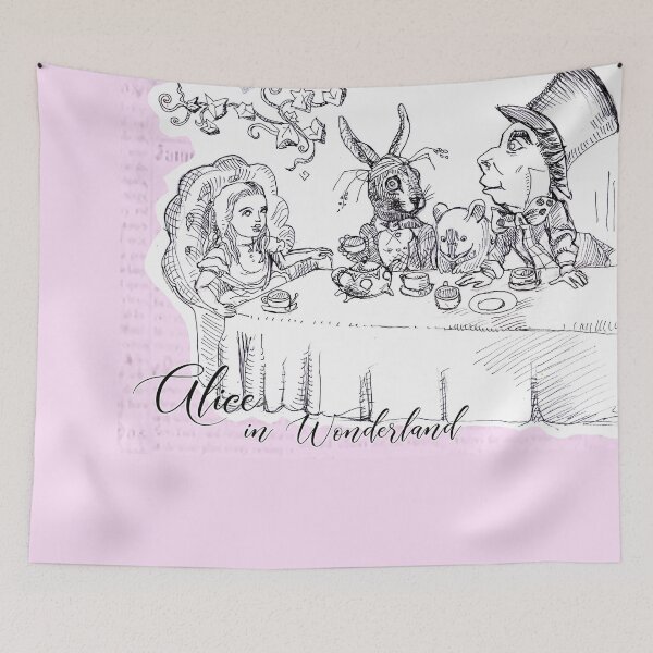 Item preview, Alice in Wonderland - Alice at Mad Hatter Tea Party, March Hare & Dormouse (ink drawing by ACCI) designed and sold by VanyssaGraphics.