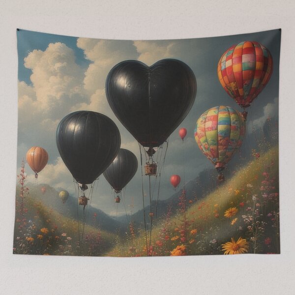 Item preview, Heart-shaped balloons above a blooming flower path designed and sold by Mianku | Für das Leben.