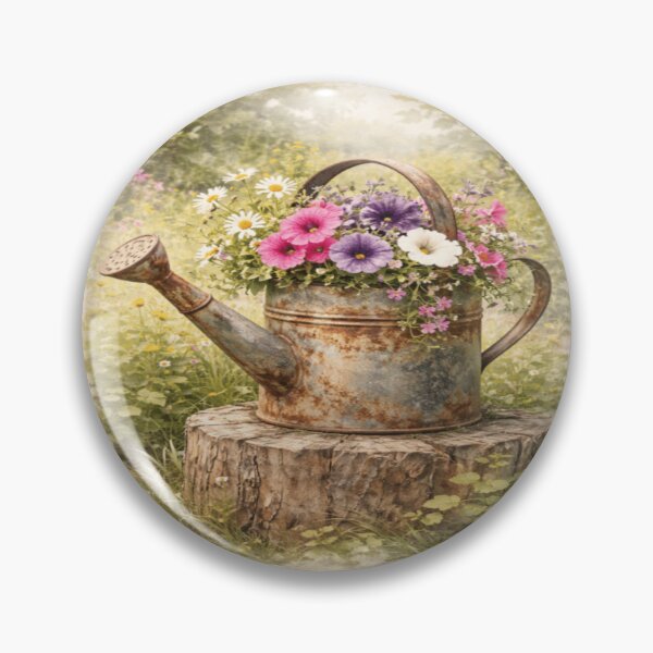 Item preview, Rustic Vintage Watering Can with Wildflowers - Shabby Chic Garden Decor Art designed and sold by ArtFreshStudio.