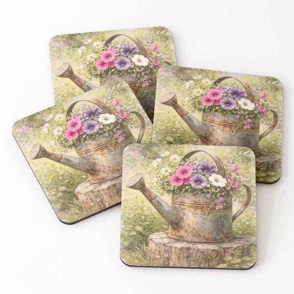 Item preview, Rustic Vintage Watering Can with Wildflowers - Shabby Chic Garden Decor Art designed and sold by ArtFreshStudio.