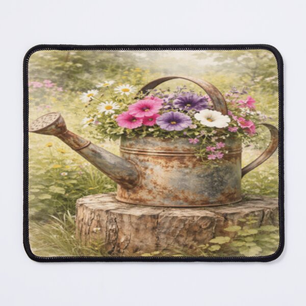 Item preview, Rustic Vintage Watering Can with Wildflowers - Shabby Chic Garden Decor Art designed and sold by ArtFreshStudio.