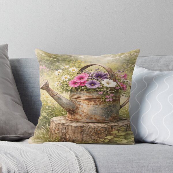 Item preview, Rustic Vintage Watering Can with Wildflowers - Shabby Chic Garden Decor Art designed and sold by ArtFreshStudio.