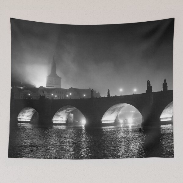 Item preview, Midnight, Paris II, on the River Seine black and white romantic bridge photographic art print designed and sold by Astrid Arkhangelsky.