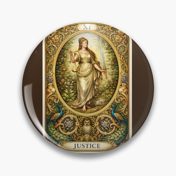 Item preview, Justice Tarot Card XI – Pre-Raphaelite Gold Botanical Goddess, Vintage Ornate Tarot Art, Witchy Spiritual Decor designed and sold by EmiliaBassano.